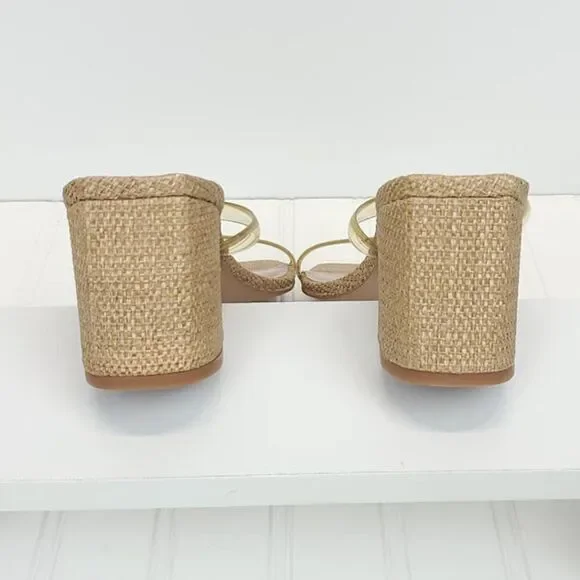 ZAC Zac Posen  US 9.5  Block Heels Saint Slide Sandals in Cashew Fabric - Picture 9 of 10